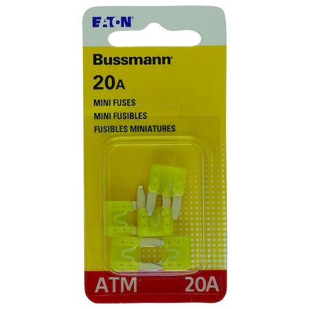 Eaton Bussmann Automotive Fuse, ATM Series, 20A, 32V DC, Non-Indicating, 5 PK BP/ATM-20-RP
